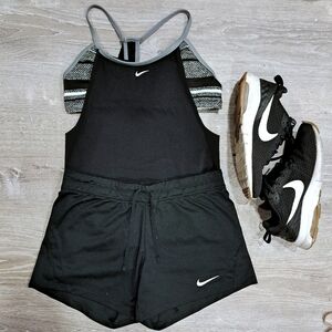 Nike Black Athletic Racerback Muscle Camisole, Sports Bra, And Matching Shorts